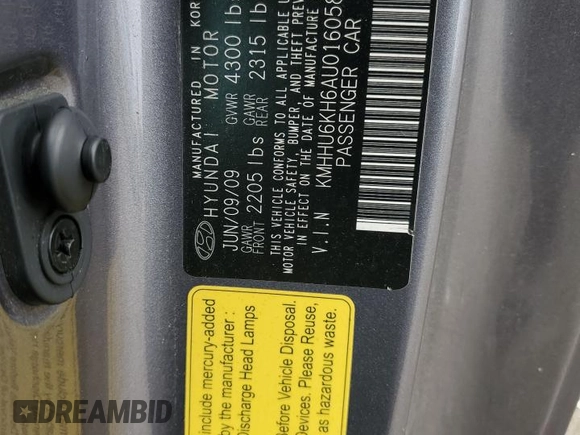 2010 Hyundai Genesis Coupe Grand Touring with VIN KMHHU6KH6AU016058, listed as a Copart auction lot 60167115 with 235,971 mi miles and Clean title. Bid and sale history available at DreamBid. Image 12.