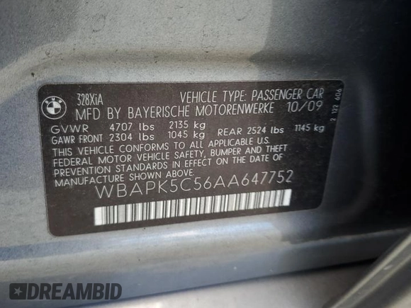 2010 BMW 3 Series 328i xDrive z VIN WBAPK5C56AA647752, wystawiony jako Copart lot #64165885 z przebiegiem 97 797 mil mil oraz Szkoda całkowita • Salvage title. Historia ofert i sprzedaży dostępna na DreamBid. Obrazek 12.