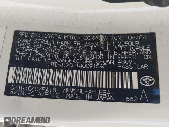 2004 Toyota Prius with VIN JTDKB20U140091593, listed as a IAAI auction lot 41822308 with 132,360 mi miles. Bid and sale history available at carsss.com. Image 9.