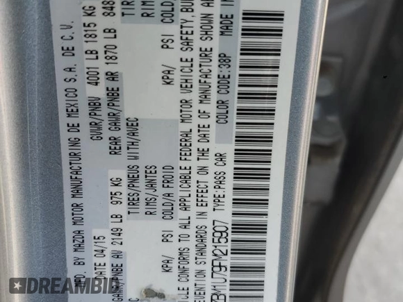 2015 Mazda 3 i Sport with VIN 3MZBM1U79FM215907, listed as a Copart auction lot 65291325 with 150,704 mi miles and Salvage title. Bid and sale history available at DreamBid. Image 12.