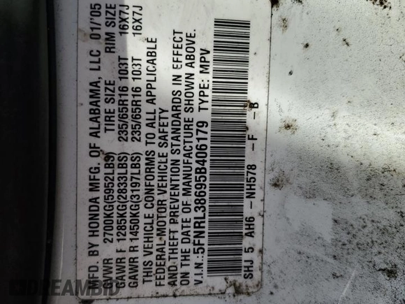2005 Honda Odyssey EX-L with VIN 5FNRL38695B406179, listed as a Copart auction lot 47470555 with 133,448 mi miles and Salvage Title. Bid and sale history available at carsss.com. Image 13.