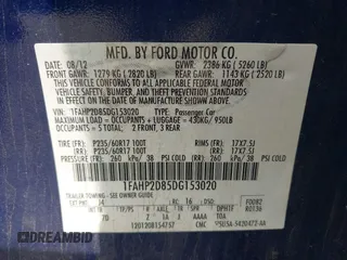 2013 Ford Taurus SE z VIN 1FAHP2D85DG153020, wystawiony jako IAAI lot #42307906 z przebiegiem 198 626 mil mil oraz . Historia ofert i sprzedaży dostępna na DreamBid. Obrazek 9.