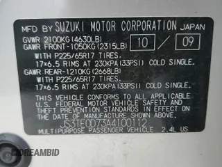 2010 Suzuki Grand Vitara Limited z VIN JS3TE0D73A4100112, wystawiony jako Copart lot #50907365 z przebiegiem 146 484 mil mil oraz Szkoda całkowita • Salvage title. Historia ofert i sprzedaży dostępna na DreamBid. Obrazek 13.