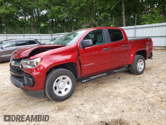 2021 Chevrolet Colorado 2WD Work Truck with VIN 1GCGSBEA9M1293385, listed as a Copart auction lot 55382135 with 39,287 mi miles and Salvage title. Bid and sale history available at DreamBid. Image 1.