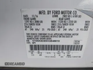 2017 Ford Explorer XLT с VIN 1FM5K8D85HGB48819, выставлен на аукционе IAAI как лот 41892276 с пробегом 132 962 миль миль и . История ставок и продаж доступна на DreamBid. Изображение 9.