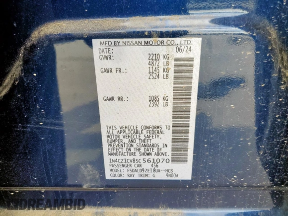 2025 Nissan LEAF SV Plus with VIN 1N4CZ1CV8SC561070, listed as a Copart auction lot 54385235 with 572 mi miles and Salvage Title. Bid and sale history available at carsss.com. Image 14.