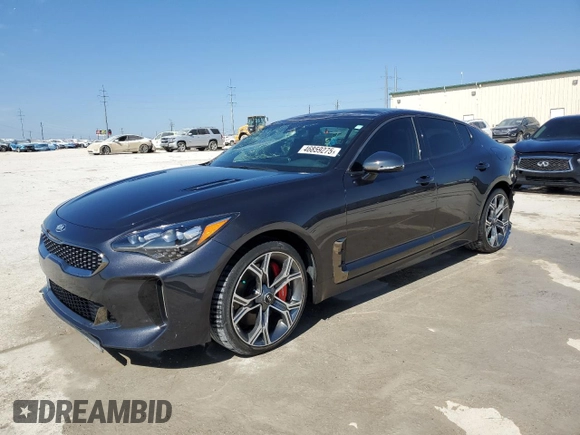 2018 Kia Stinger GT with VIN KNAE35LCXJ6040453, listed as a Copart auction lot 46859275 with 19,373 mi miles and Salvage Title. Bid and sale history available at carsss.com. Image 1.