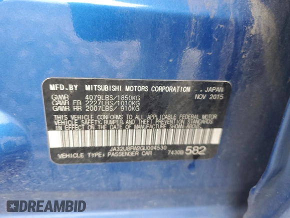 2016 Mitsubishi Lancer GT with VIN JA32U8FW2GU004530, listed as a Copart auction lot 80984204 with 92,149 mi miles and Salvage Title. Bid and sale history available at carsss.com. Image 14.