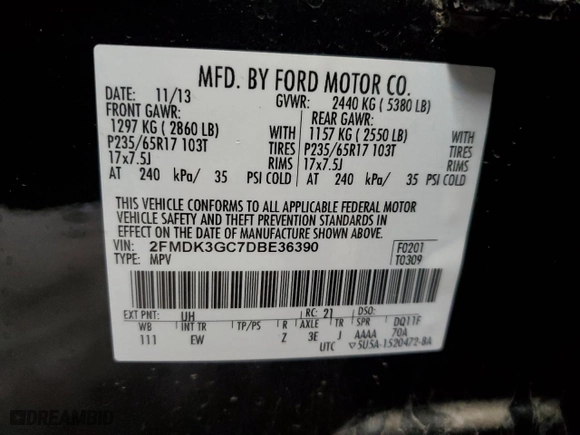 2013 Ford Edge SE with VIN 2FMDK3GC7DBE36390, listed as a Copart auction lot 43848715 with 121,402 mi miles and Salvage Title. Bid and sale history available at carsss.com. Image 14.