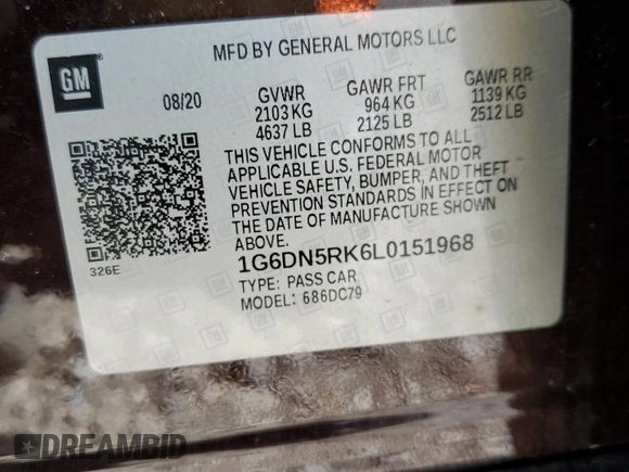 2020 Cadillac CT5 Premium Luxury with VIN 1G6DN5RK6L0151968, listed as a Copart auction lot 53189655 with 42,781 mi miles and Salvage title. Bid and sale history available at DreamBid. Image 12.