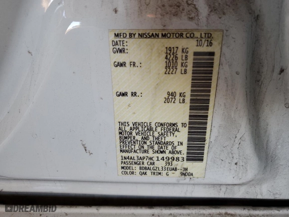 2017 Nissan Altima 2.5 SR with VIN 1N4AL3AP7HC149983, listed as a Copart auction lot 51924205 with 106,942 mi miles and Salvage Title. Bid and sale history available at carsss.com. Image 12.