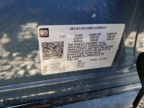 2024 Buick Encore GX Sport Touring with VIN KL4AMESL2RB153178, listed as a Copart auction lot 53448595 with Not provided miles and Salvage title. Bid and sale history available at DreamBid. Image 15.