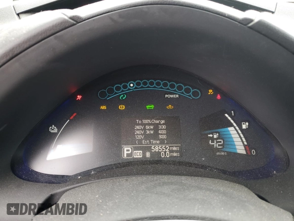 2015 Nissan LEAF SL with VIN 1N4AZ0CP9FC322927, listed as a Copart auction lot 88519705 with 58,552 mi miles and Salvage Title. Bid and sale history available at DreamBid. Image 9.