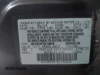2013 Nissan Sentra SV with VIN 3N1AB7AP7DL746010, listed as a IAAI auction lot 42009966 with 179,760 mi miles. Bid and sale history available at carsss.com. Image 9.