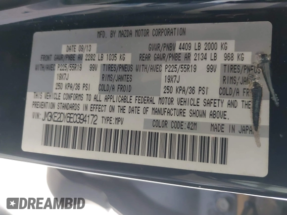 2014 Mazda CX-5 Grand Touring with VIN JM3KE2DY6E0394172, listed as a IAAI auction lot 41698468 with 89,554 mi miles. Bid and sale history available at carsss.com. Image 9.
