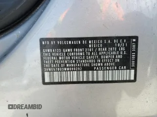 2021 Volkswagen Jetta SEL with VIN 3VWE57BU3MM090292, listed as a Copart auction lot 60786535 with Not provided miles and Non repairable. Bid and sale history available at DreamBid. Image 13.