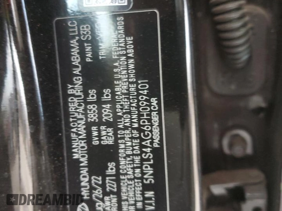 2023 Hyundai Elantra SEL with VIN 5NPLS4AG6PH099401, listed as a Copart auction lot 49340095 with 33,724 mi miles and Salvage Title. Bid and sale history available at DreamBid. Image 14.