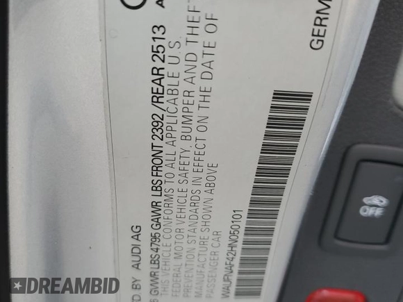 2017 Audi A4 Prestige with VIN WAUFNAF42HN050101, listed as a Copart auction lot 75232644 with 114,086 mi miles and Salvage Title. Bid and sale history available at carsss.com. Image 14.