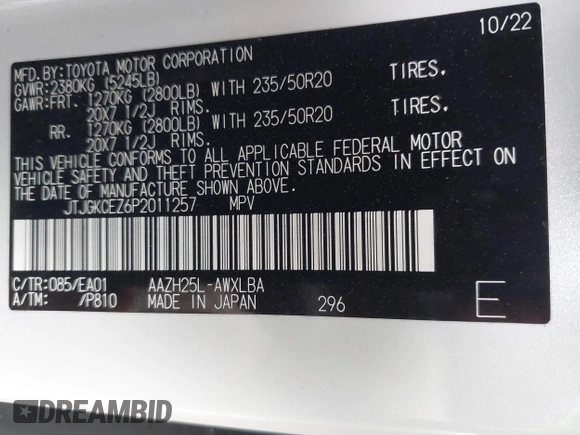 2023 Lexus NX 350h Premium with VIN JTJGKCEZ6P2011257, listed as a IAAI auction lot 41706179 with 4,917 mi miles and . Bid and sale history available at DreamBid. Image 9.