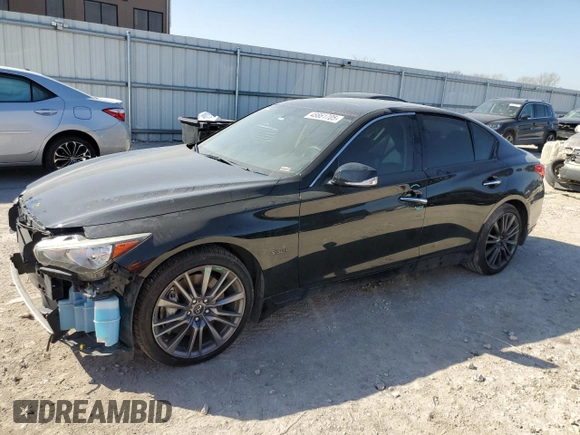 2016 Infiniti Q50 Red Sport 400 with VIN JN1FV7AR9GM451550, listed as a Copart auction lot 48861705 with 76,572 mi miles and Salvage Title. Bid and sale history available at DreamBid. Image 1.