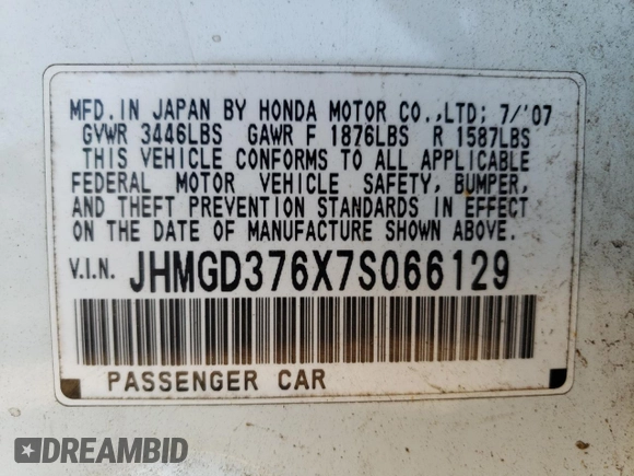 2007 Honda Fit Sport with VIN JHMGD376X7S066129, listed as a Copart auction lot 88861335 with 0 mi miles and Non Repairable. Bid and sale history available at carsss.com. Image 12.