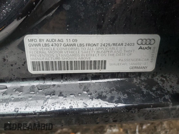 2010 Audi A4 2.0T Premium Plus with VIN WAUEFAFL1AN032131, listed as a Copart auction lot 44065395 with 70,583 mi miles and Salvage Title. Bid and sale history available at carsss.com. Image 12.