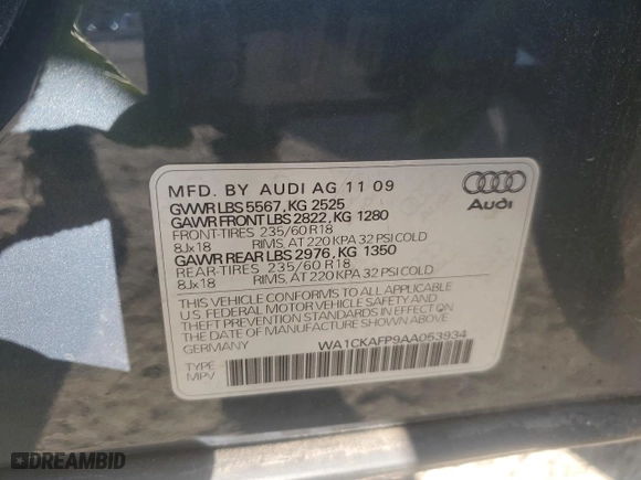 2010 Audi Q5 Premium with VIN WA1CKAFP9AA053934, listed as a Copart auction lot 77438714 with 207,402 mi miles and Salvage Title. Bid and sale history available at carsss.com. Image 13.