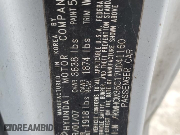 2007 Hyundai Accent GS with VIN KMHCM36C17U041160, listed as a Copart auction lot 45199895 with 225,096 mi miles and Non Repairable. Bid and sale history available at carsss.com. Image 12.