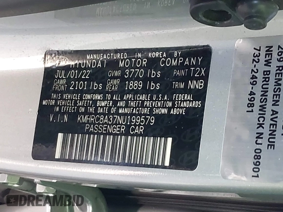 2022 Hyundai Venue Limited with VIN KMHRC8A37NU199579, listed as a IAAI auction lot 41886674 with 36,484 mi miles and . Bid and sale history available at DreamBid. Image 9.