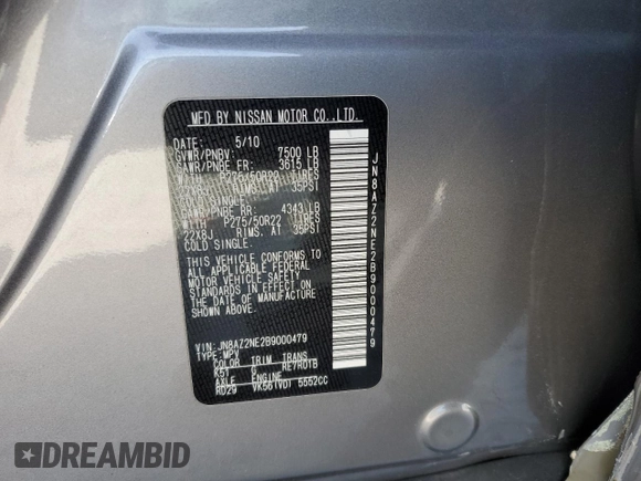 2011 Infiniti QX56 7-passenger with VIN JN8AZ2NE2B9000479, listed as a Copart auction lot 49492035 with 152,852 mi miles and Salvage Title. Bid and sale history available at carsss.com. Image 15.
