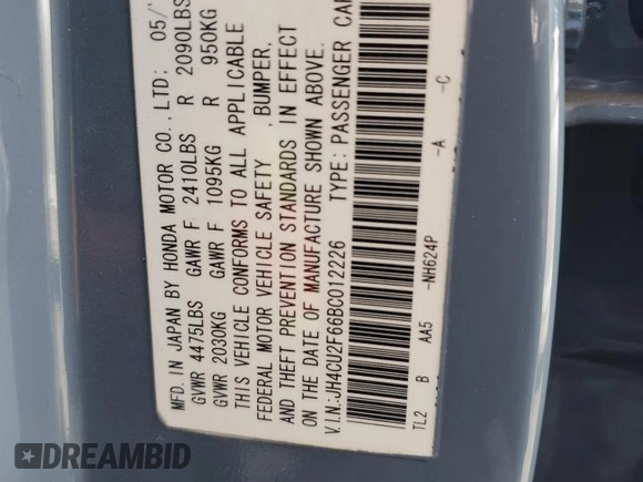 2011 Acura TSX with VIN JH4CU2F66BC012226, listed as a Copart auction lot 55522835 with 111,723 mi miles and Salvage title. Bid and sale history available at DreamBid. Image 12.