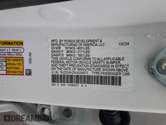 2025 Acura Integra с VIN 19UDE4H29SA006975, выставлен на аукционе Copart как лот 56336695 с пробегом 3 304 миль миль и Списание • Salvage title. История ставок и продаж доступна на DreamBid. Изображение 12.
