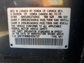 2005 Honda Pilot LX z VIN 2HKYF18165H550737, wystawiony jako Copart lot #52793585 z przebiegiem 229 982 mil mil oraz Szkoda całkowita • Salvage title. Historia ofert i sprzedaży dostępna na DreamBid. Obrazek 13.