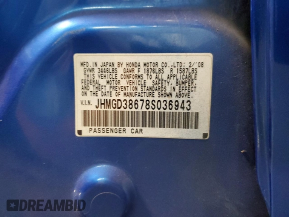 2008 Honda Fit Sport with VIN JHMGD38678S036943, listed as a Copart auction lot 48929485 with 152,950 mi miles and Salvage Title. Bid and sale history available at carsss.com. Image 13.