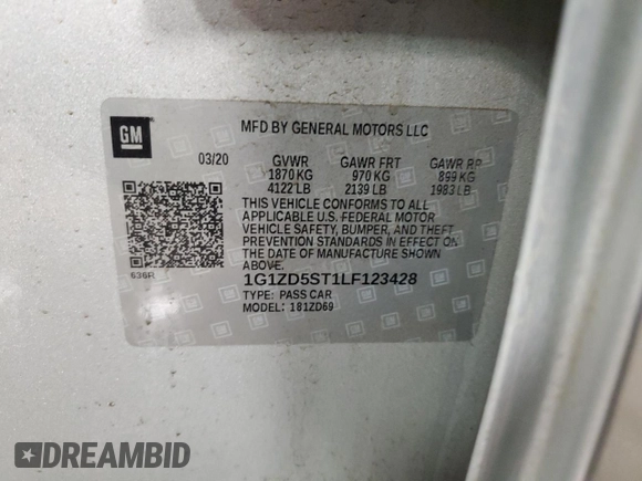 2020 Chevrolet Malibu LT with VIN 1G1ZD5ST1LF123428, listed as a Copart auction lot 44459655 with 83,336 mi miles and Salvage Title. Bid and sale history available at DreamBid. Image 12.