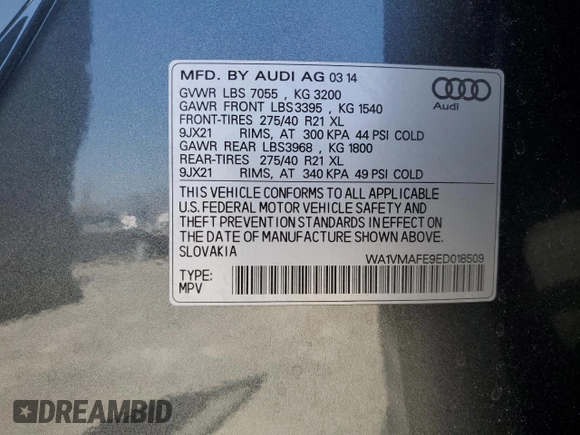 2014 Audi Q7 3.0L TDI Prestige with VIN WA1VMAFE9ED018509, listed as a Copart auction lot 67529174 with 155,402 mi miles and Salvage Title. Bid and sale history available at carsss.com. Image 13.