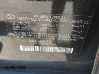 2015 Hyundai Sonata Sport z VIN 5NPE34AB5FH198560, wystawiony jako IAAI lot #42467031 z przebiegiem 96 111 mil mil oraz . Historia ofert i sprzedaży dostępna na DreamBid. Obrazek 9.