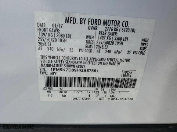 2017 Ford Explorer XLT with VIN 1FM5K7D89HGB87861, listed as a Copart auction lot 46877585 with 74,101 mi miles and Salvage Title. Bid and sale history available at carsss.com. Image 13.