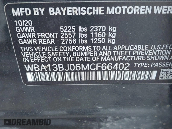 2021 BMW 5 Series 530i xDrive with VIN WBA13BJ06MCF66402, listed as a IAAI auction lot 41760543 with 93,002 mi miles and . Bid and sale history available at carsss.com. Image 9.