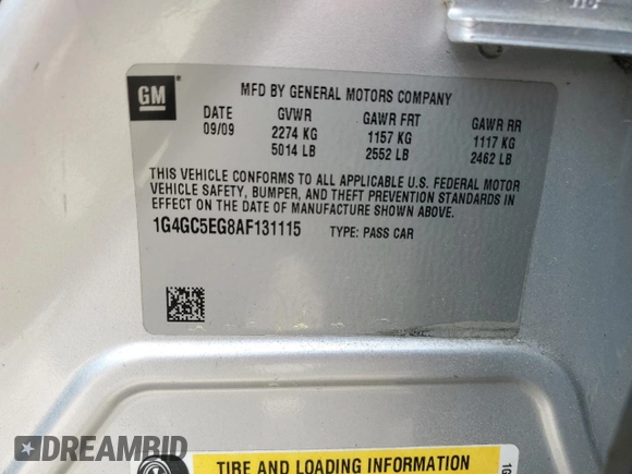 2010 Buick LaCrosse CXL with VIN 1G4GC5EG8AF131115, listed as a Copart auction lot 58030995 with 138,584 mi miles and Clean title. Bid and sale history available at DreamBid. Image 13.