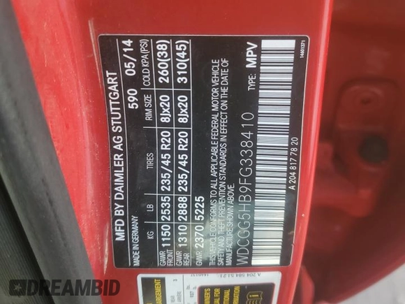 2015 Mercedes-Benz GLK 350 with VIN WDCGG5HB9FG338410, listed as a Copart auction lot 74106784 with Not Provided miles and Clean Title. Bid and sale history available at DreamBid. Image 14.