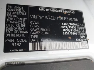 2020 Mercedes-Benz Sprinter Cargo Cargo with VIN W1W4EDHY8LP210706, listed as a IAAI auction lot 41448502 with 593,244 mi miles and . Bid and sale history available at DreamBid. Image 9.