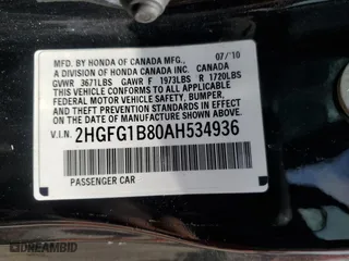 2010 Honda Civic Cpe EX with VIN 2HGFG1B80AH534936, listed as a Copart auction lot 51505095 with 110,748 mi miles and Salvage Title. Bid and sale history available at carsss.com. Image 12.
