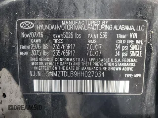 2017 Hyundai Santa Fe 2.4L with VIN 5NMZTDLB9HH027034, listed as a Copart auction lot 47347205 with 98,242 mi miles and Salvage title. Bid and sale history available at DreamBid. Image 14.