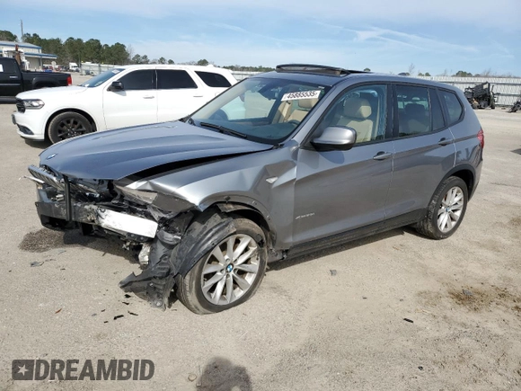 2014 BMW X3 xDrive28i with VIN 5UXWX9C51E0D10278, listed as a Copart auction lot 45885535 with 110,741 mi miles and Salvage Title. Bid and sale history available at DreamBid. Image 1.