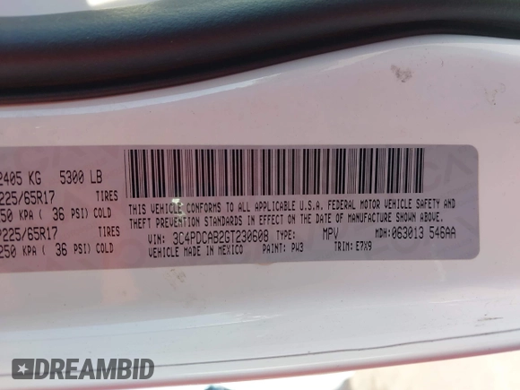 2016 Dodge Journey American Value with VIN 3C4PDCAB2GT230608, listed as a IAAI auction lot 42191801 with 115,477 mi miles and . Bid and sale history available at DreamBid. Image 9.
