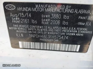 2015 Hyundai Elantra SE with VIN 5NPDH4AE3FH575474, listed as a IAAI auction lot 41738344 with 98,249 mi miles. Bid and sale history available at carsss.com. Image 9.