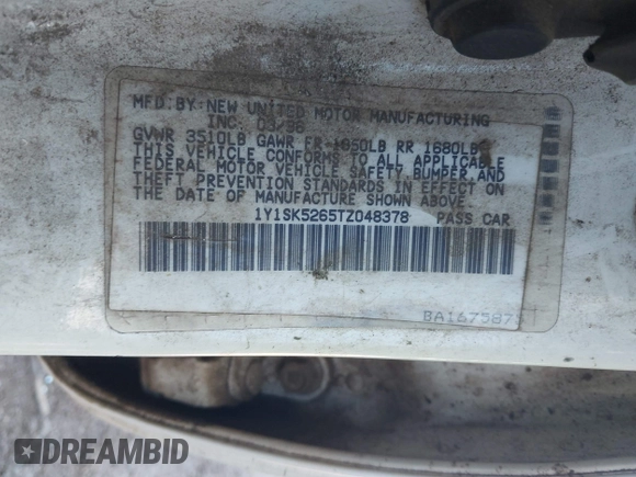 1996 Geo Prizm LSi z VIN 1Y1SK5265TZ048378, wystawiony jako IAAI lot #41987626 z przebiegiem 191 228 mil mil oraz . Historia ofert i sprzedaży dostępna na DreamBid. Obrazek 9.
