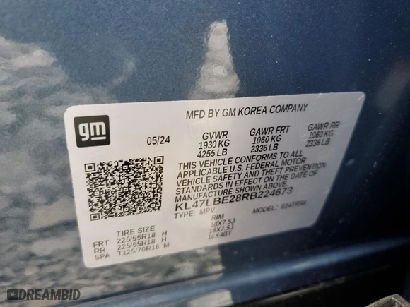 2024 Buick Envista Sport Touring with VIN KL47LBE28RB224673, listed as a Copart auction lot 67686794 with 1,080 mi miles and Salvage Title. Bid and sale history available at carsss.com. Image 13.