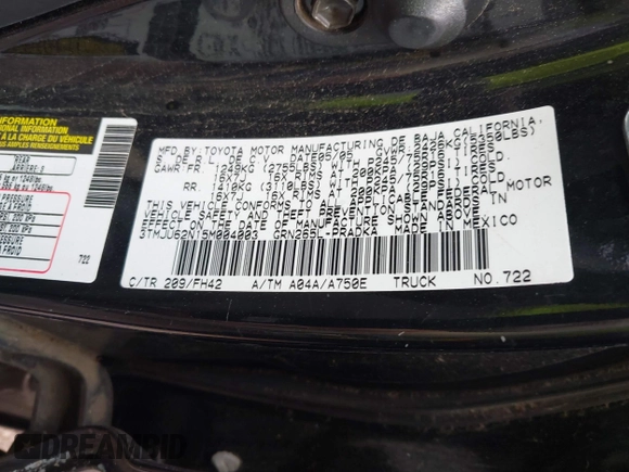 2005 Toyota Tacoma PreRunner с VIN 3TMJU62N15M004003, выставлен на аукционе IAAI как лот 42358836 с пробегом 310 440 миль миль и . История ставок и продаж доступна на DreamBid. Изображение 9.